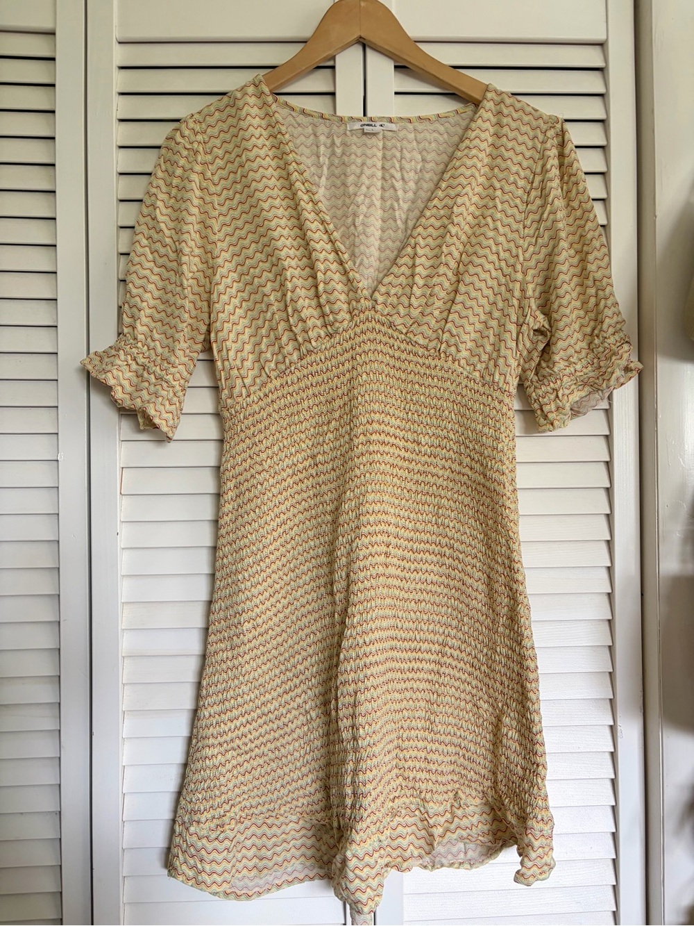 O’Neill Yellow Wave-Print Smocked Dress